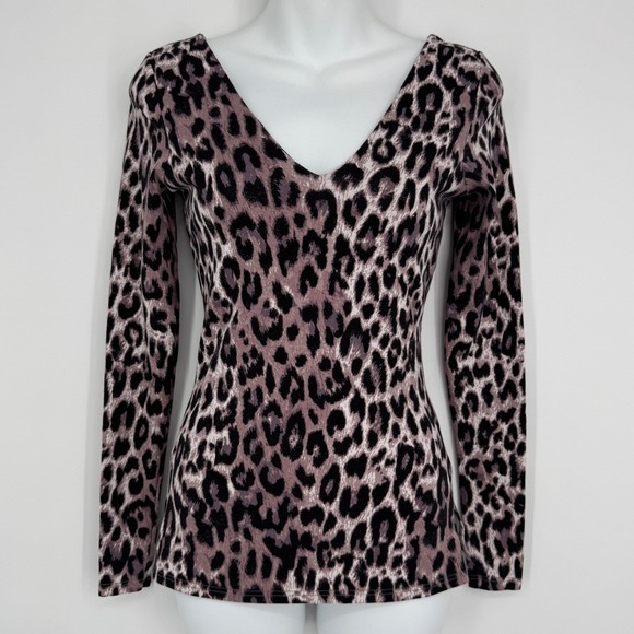 River Island Leopard Print V-Neck Top Size 2 Long Sleeve Animal Print Blouse - Picture 2 of 9